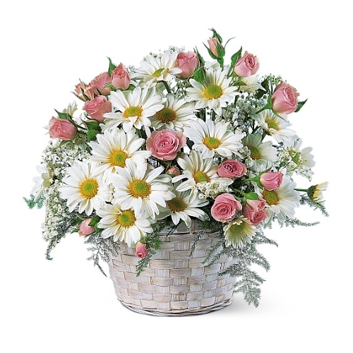 Charming Roses and Daisies in Basket