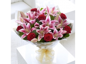 Rose and Pink Lily Hand Tied