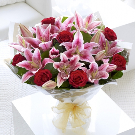 Rose and Pink Lily Hand Tied