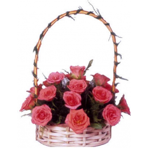 Perfectly Pink Rose - 12 Stems Basket