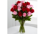 Elegant Red Pink Roses - 24 Stems Vase