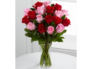 Elegant Red Pink Roses - 24 Stems Vase