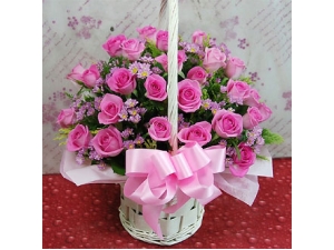 Pink Petals Roses - 24 Stems Basket