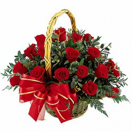 1 Dozen Red Roses - 12 Stem Basket